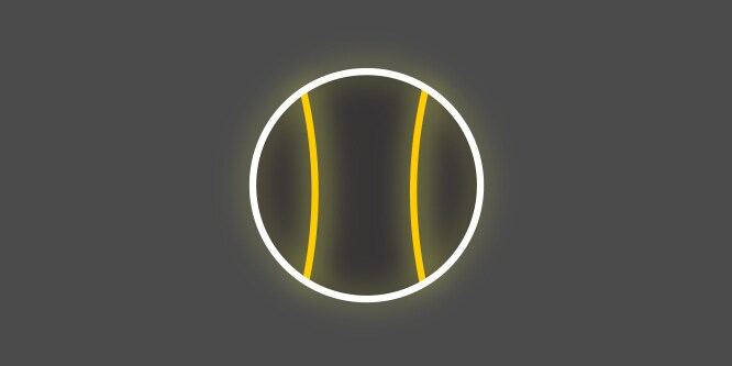 Gult og hvitt ikon med konkave linjer i en sirkel, på mørkgrå bakgrunn, som viser tettsittende passform under klær.
