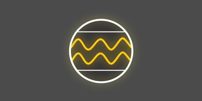 Gult og hvitt ikon med gule sikksakk-linjer i en sirkel, på mørkgrå bakgrunn, som viser komfortbånd og silikonprikker.
